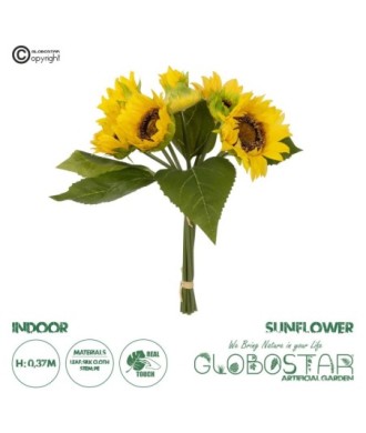 GloboStar® Artificial Garden YELLOW SUNFLOWER BRANCH 21386 Τεχνητό Διακοσμητικό Μπουκέτο Ηλιοτρόπιο Κίτρινο Y37cm